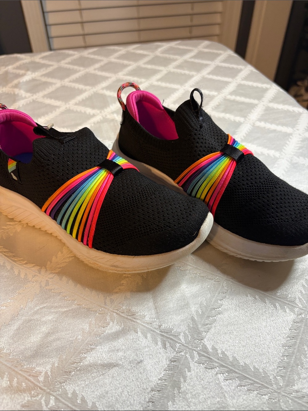Skechers Black Slip-On Sneakers with Rainbow Elastic Bands